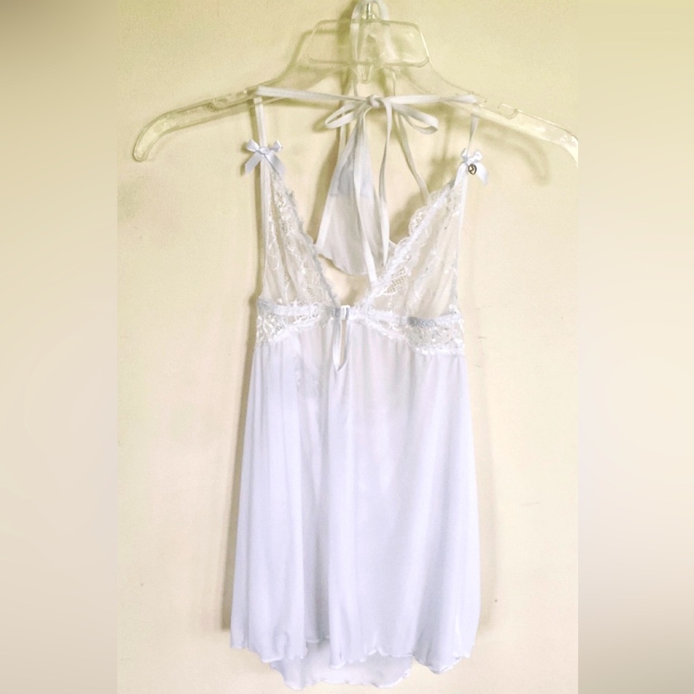 NWOT LoveHoney Lingerie Set Women S White Teddy & G-String Tied & Front Clasp